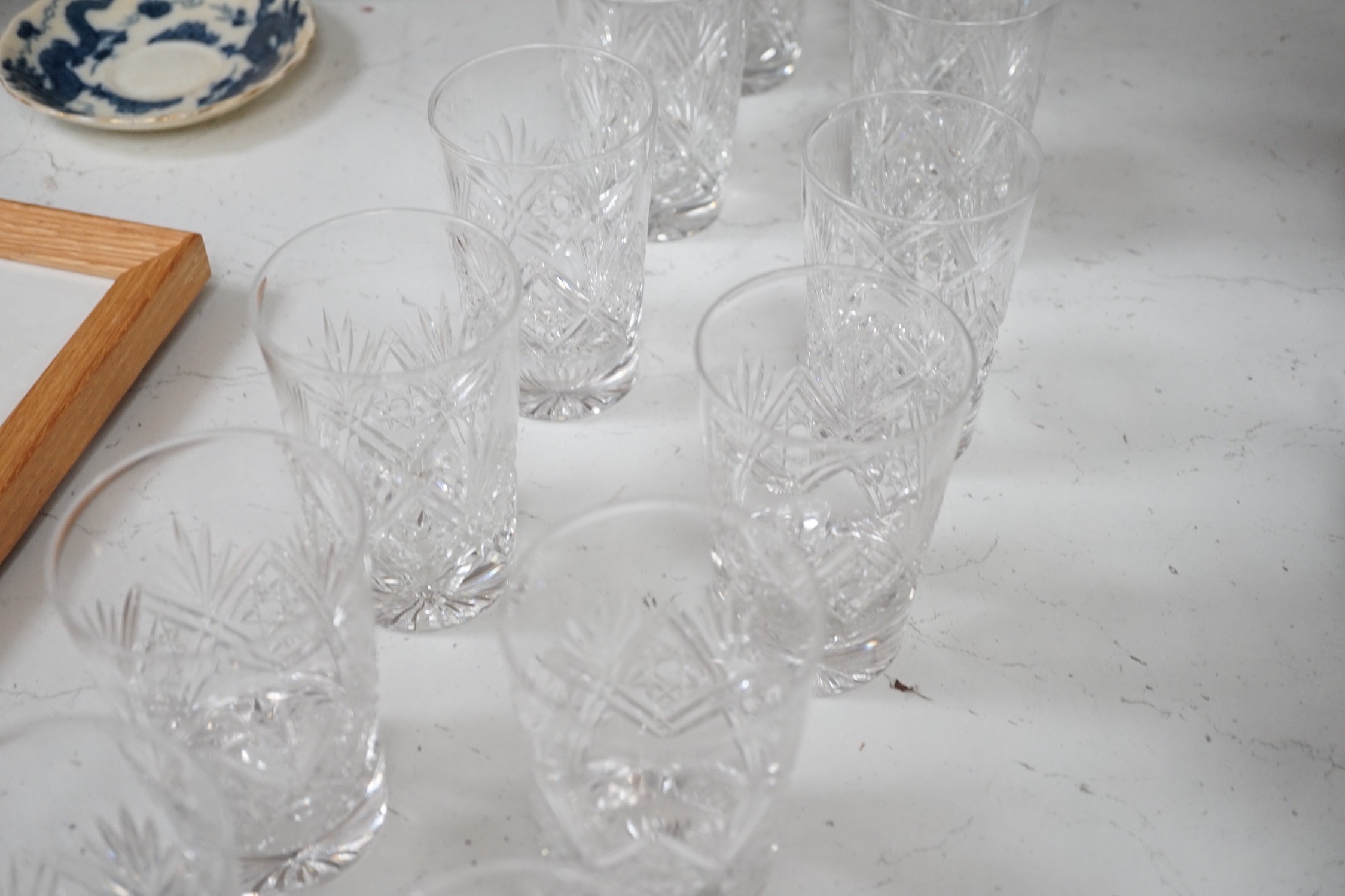 One dozen cut glass water tumblers, by Webb